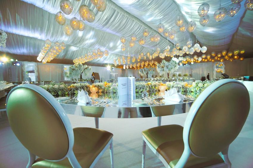 Tented winter wedding at Atlantis The Palm from the view of sweetheart table