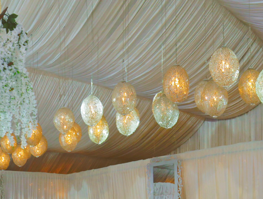 Hanging orbs at Atlantis The Palm wedding tent