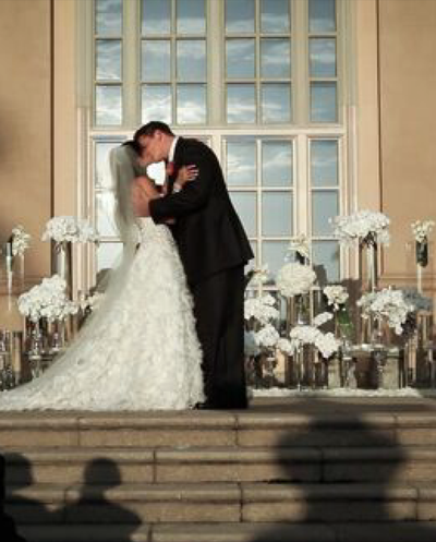 The bride and groom share their first kiss as husband and wife