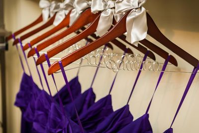 The bridesmaid gowns on personalized hangers