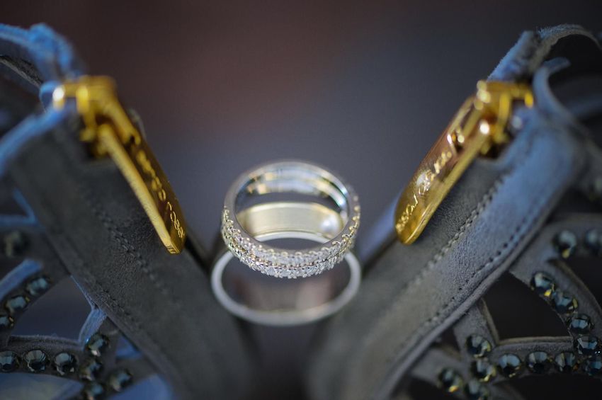 Bride's wedding band display 
