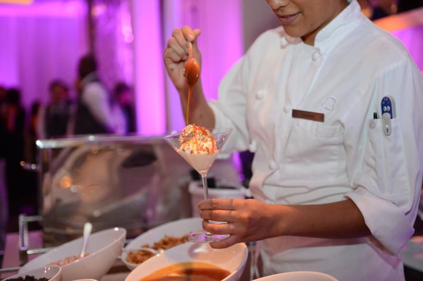 Wedding special ice cream and syrup served at the reception